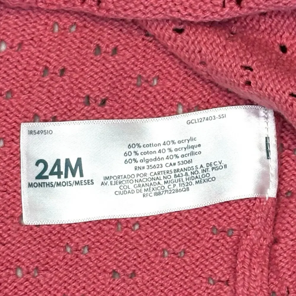 Baby B’Gosh Pointelle Cardigan Sweater Girls 24M Coral Pink Knit Button Cotton